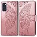 ZTOFERA Funda con tapa para Samsung Galaxy S20, diseño de mariposas, cierre magnético, ranuras tarjetas, función atril, correa la muñeca, funda delgada color oro rosa