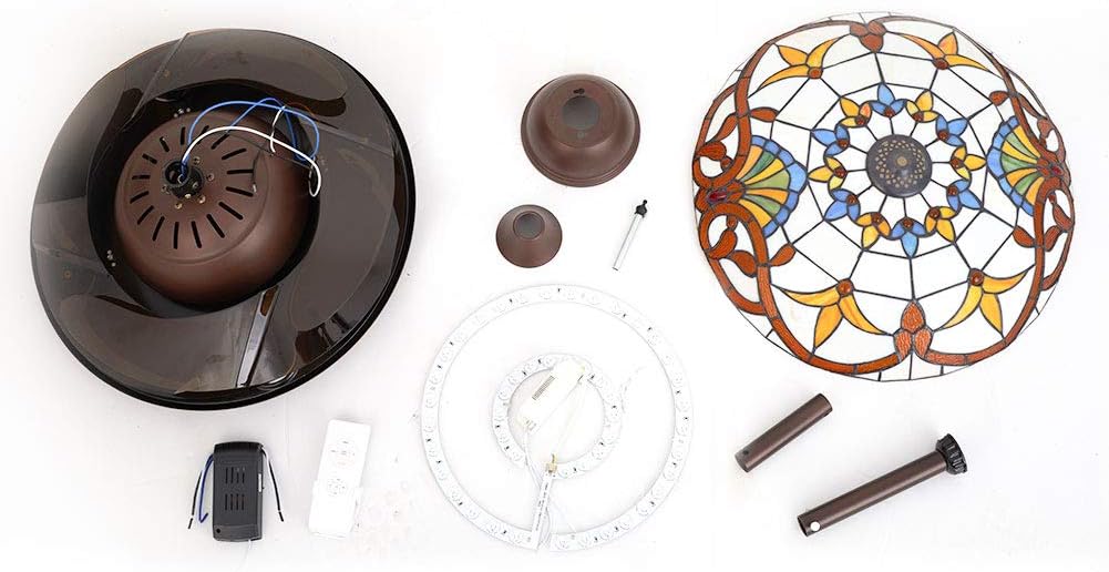 DNYSYSJ Chandelier 42inch Classic Tiffany Style Ceiling Fan w/Retractable Blades Dimmable LED lights Craft-Made Colorful Painted 3-Color Changes&3-Speed for Home Bar Restaurant Hotel Cafe