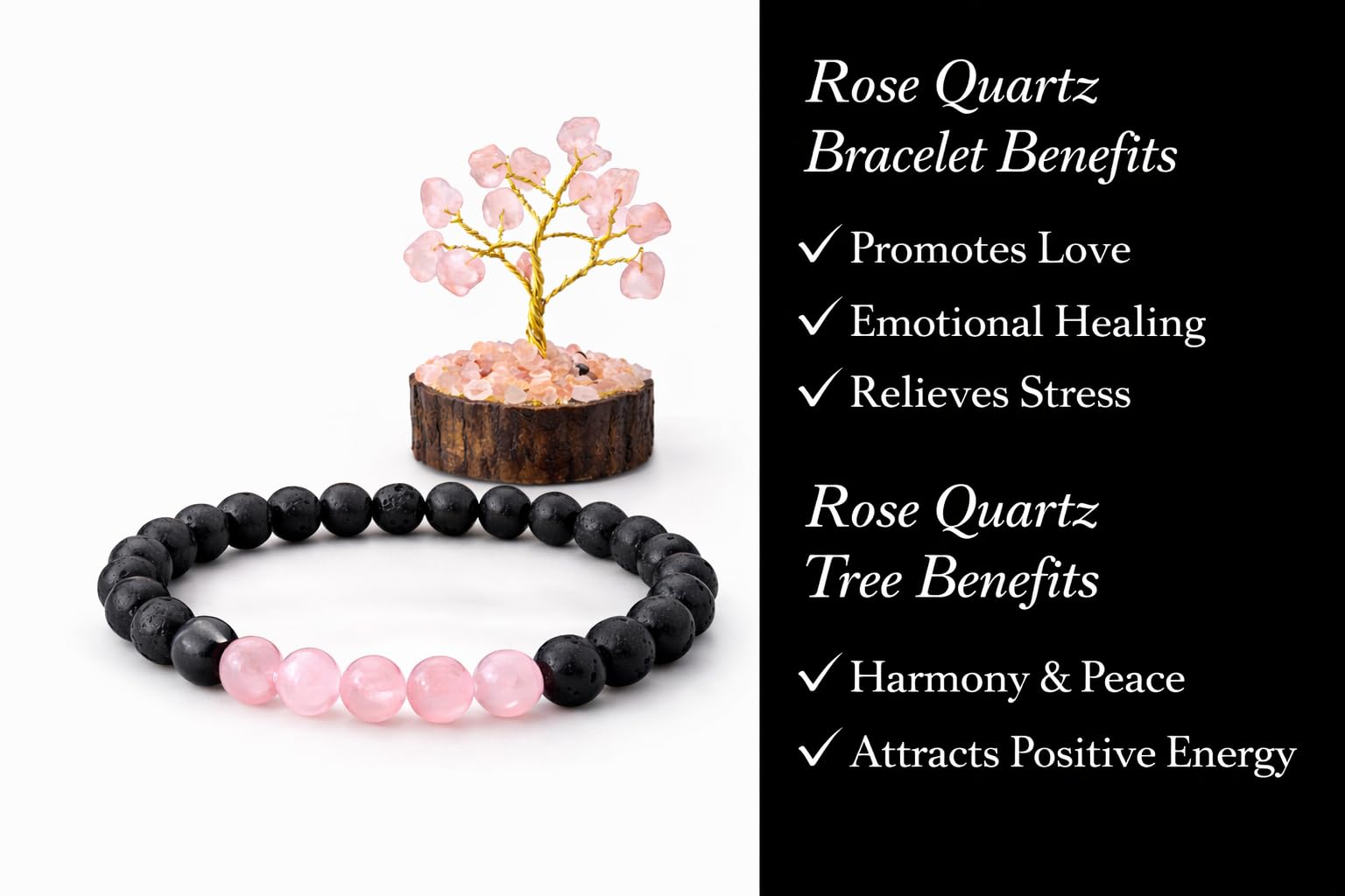 RatnaSetu Rose Quartz Bracelet with Tree of Life Charm - Natural Crystal Healing Stone for Love & Emotional Healing | Heart Chakra Jewelry for Women | Adjustable Taurus Libra Zodiac Gift 1