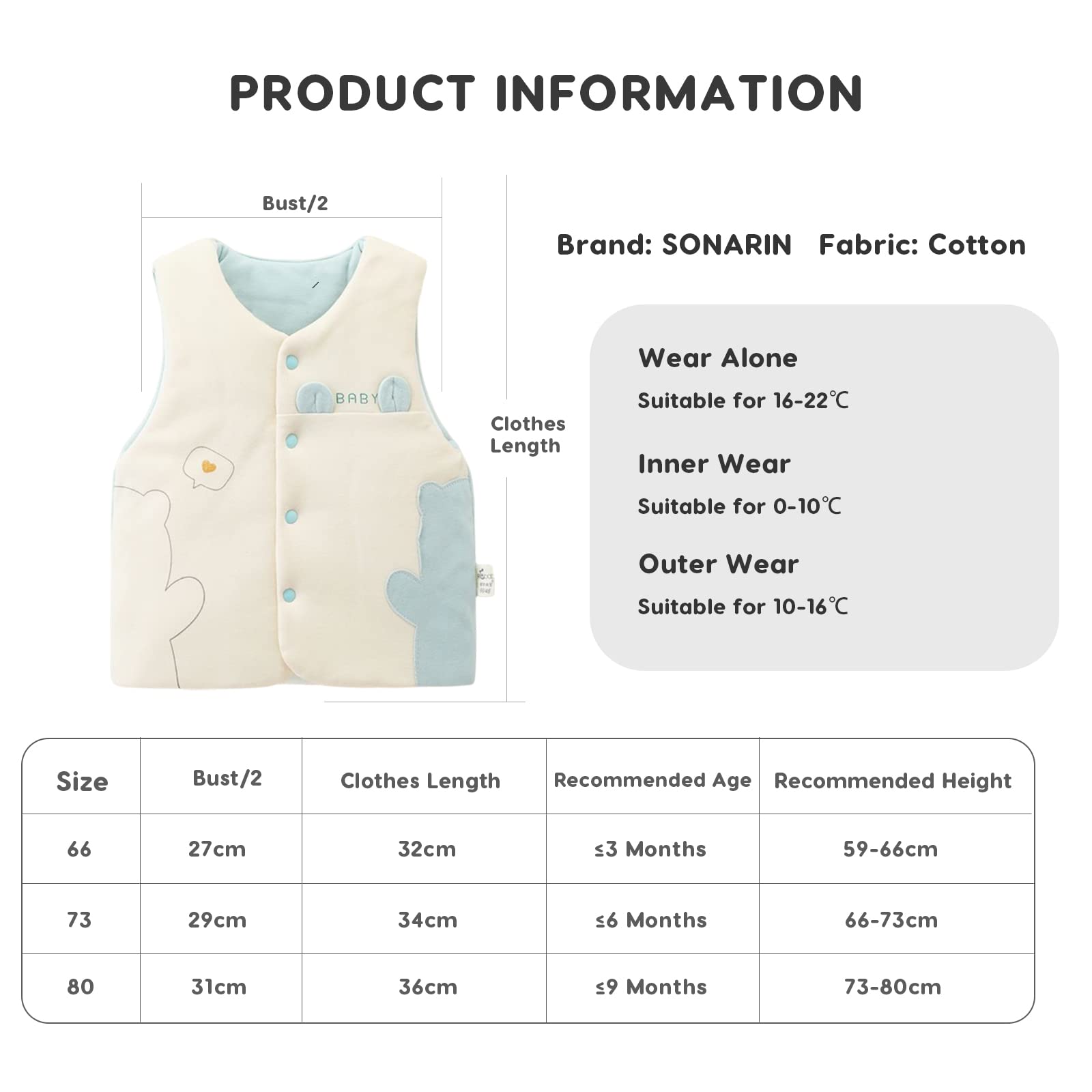 SONARIN Gilet per Neonati,Autunno Inverno Cotone Giacca Caldo per Bambini Cappotto senza Maniche Carino Cartoon Capispalla Panciotto Spesso per Bambine Bambini
