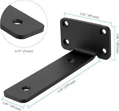 6 Pack Industrial Floating Shelf Bracket, 6 Inch(15 cm) Wall Mounted Black Shelf Brackets, 5mm Thick Metal L-Shape Brackets for Shelves Support