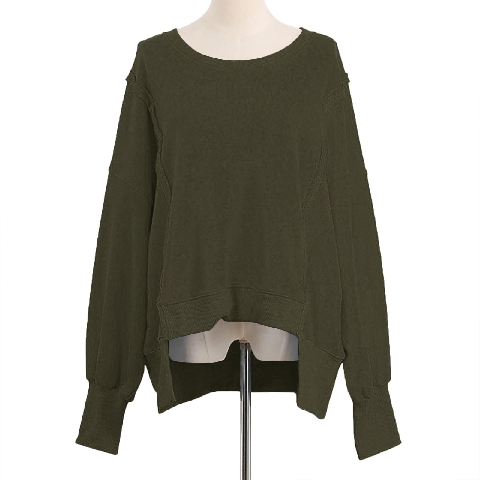 Générique Sweat sans Capuch Femme Surdimensionné Manche Longue Col Rond Côtelé Fente Latérale Sweats avec Épaule Tombantes Chic et Élégant Couleur Unie Haut Tunique Automne Hiver Chaud Pullover Gym