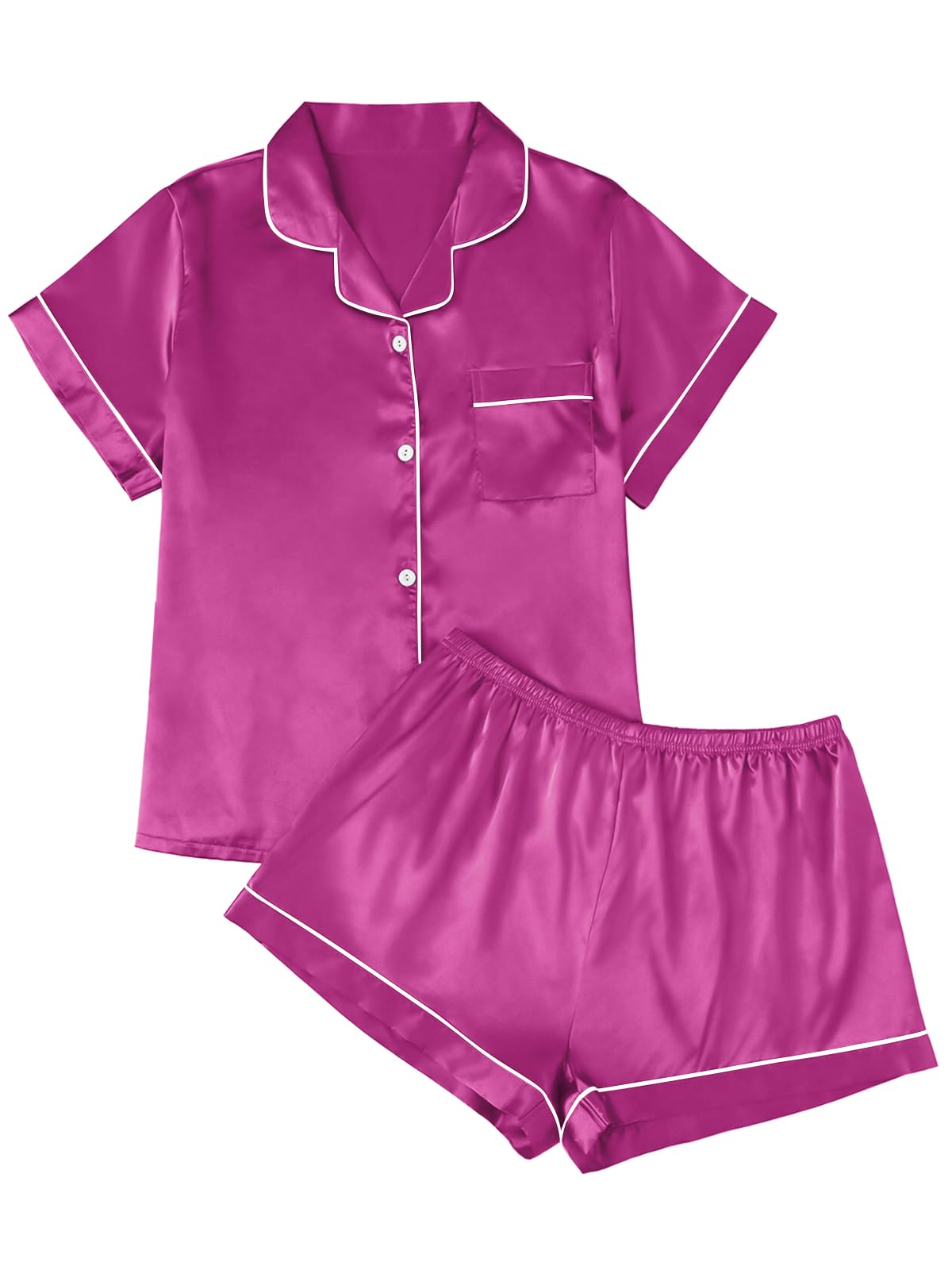 LILLUSORY Silk Satin Pajama Set for Women 2 Piece Lounge Pjs Winter Matching Summer Sleepwear Button Down Shirt Shorts