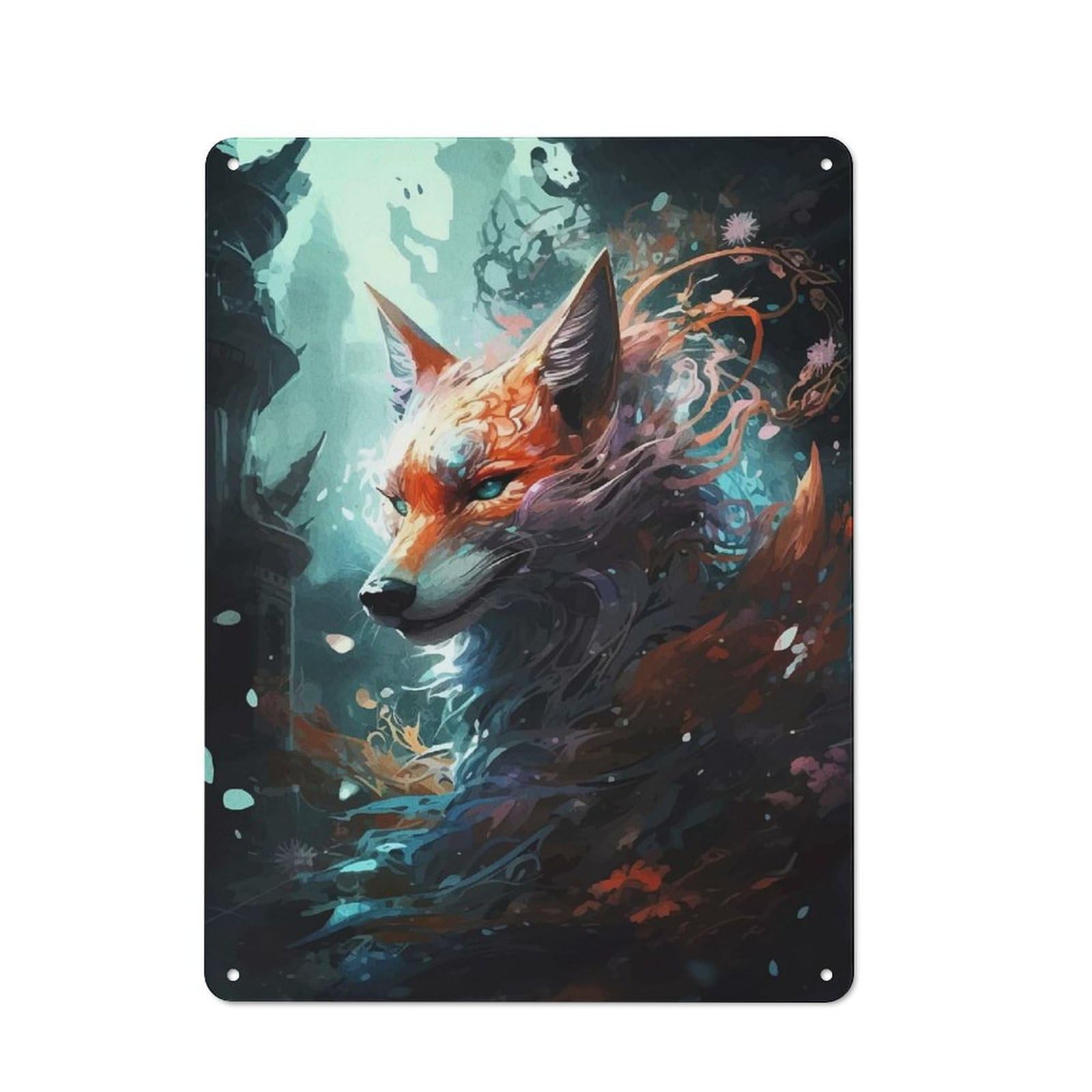 Junmoney Style-21 Garage Style Mystical Fox Portrait Retro Metal Sign 40X30cm, Workshop Wall Decor For Tool Room, Garage, Studio Or Home Bar