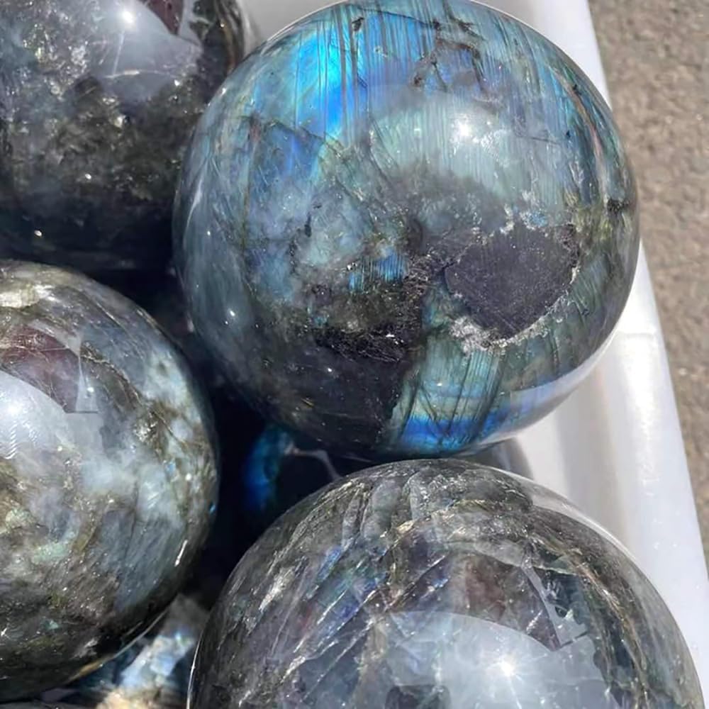 6-7CM/2.36-2.76inch Natural Crystal Ball Labradorite Sphere Moonstone Stone Crafts Polished Decorative Sphere Reiking Healing Crystals Ball Stone Fengshui Home Decoration (Labradorite, 60-70mm)