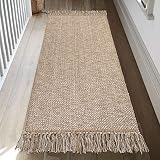 Collive Kitchen Runner Rug, 2' x 4.3' Hand-Woven Reversible Washable Rug, Tan Cotton Modern Farmhous