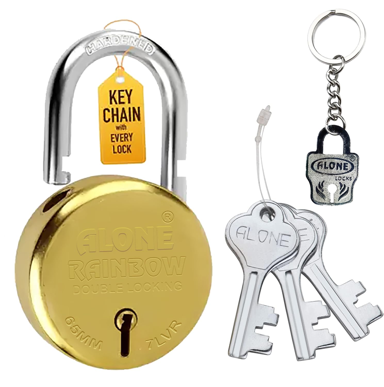 FITHOMEAlone Rainbow 65mm Padlocks 3 Same Keys Double Locking | Padlocks for Home Lock and Key, Gold Antique Lacquer Caoted Rust Free (Pack of 1)