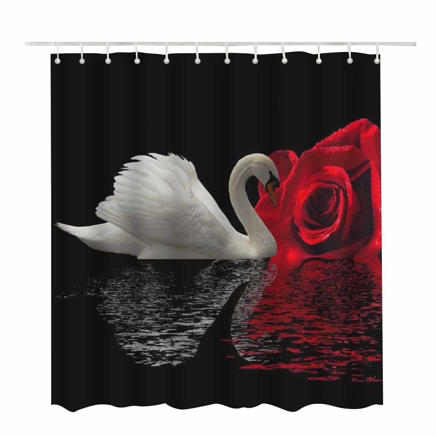 Woutay Shower Curtain Mould Proof Resistant Swan Rose,Water Repellant Fabric,Polyester,Size 180x180CM, A079 - Image 2