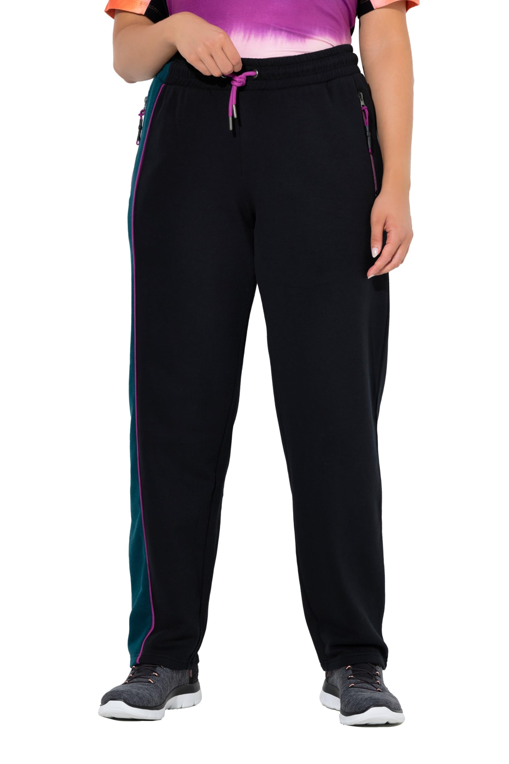Ulla Popken Damen große Größen Übergrößen Plus Size Jogginghose, Colorblocking, Zipptaschen, Elastikbund 833145