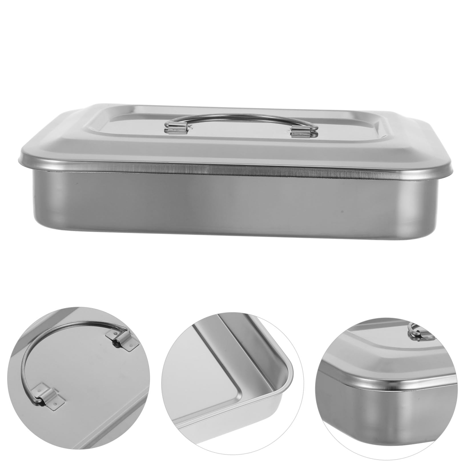 Caja de esterilización de acero inoxidable con tapa Bandeja de cuadrada de acero inoxidable Bandeja de esterilización duradera e inoxidable para uñas y herramientas de belleza