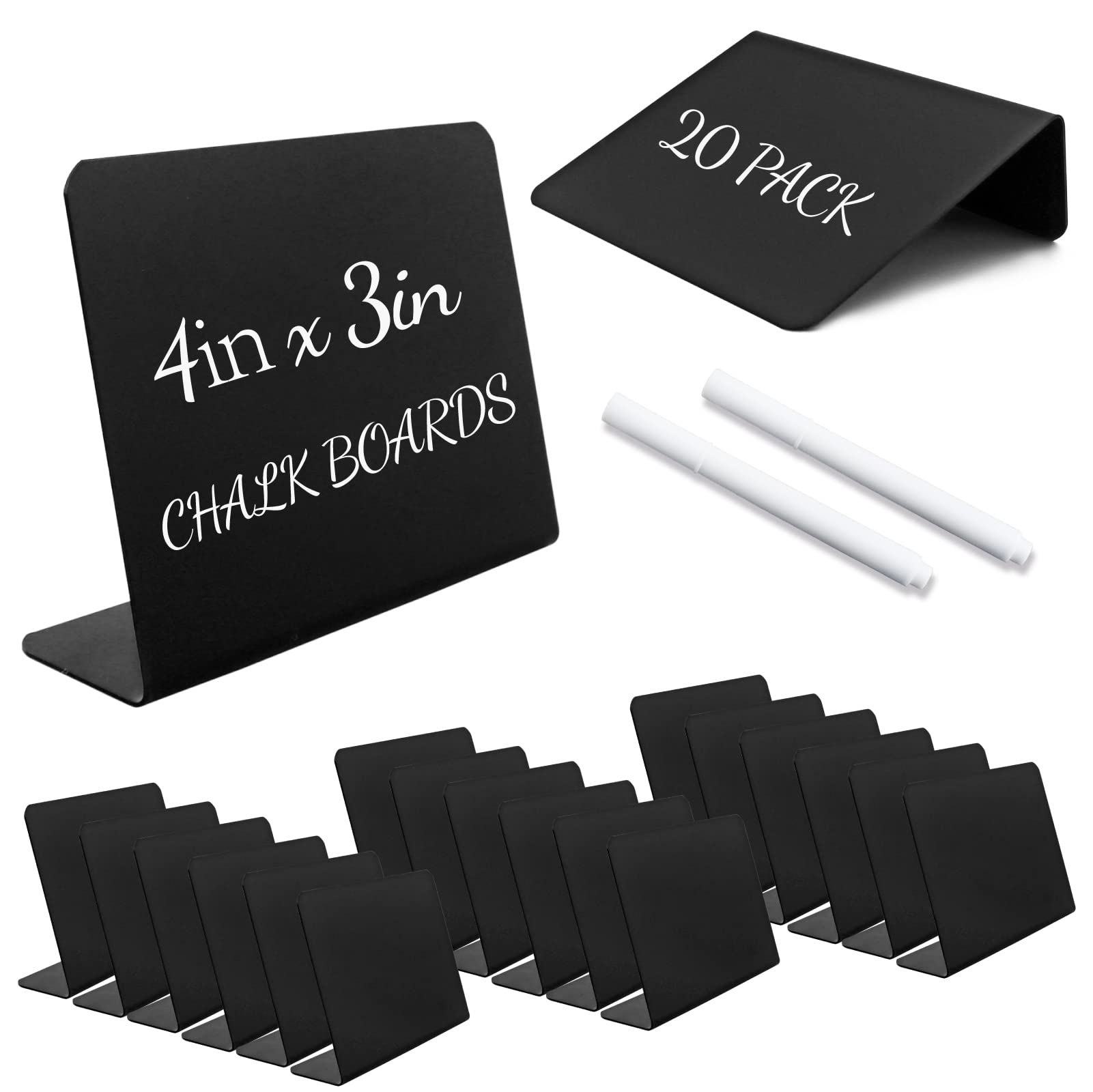 YETOOME 20 Pack Chalkboard Signs for Tabletop, L-Shaped Buffet Signs with 2 Erasable Chalk Marker, Food Labels for Party Buffet Wedding Bakery (3 x 4