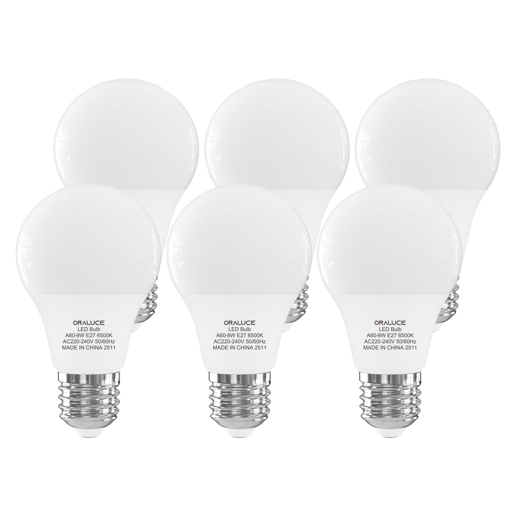 ORALUCE E27 Screw Bulb Cool White 60W Equivalent, 6500K E27 LED Bulb, 9W 900 Lumen Light Bulb Screw, Non Dimmable，GLS Energy Saving e27 Bulbs for Table Lamp, Floor Lampe, Wall Lamp, Pack of 6
