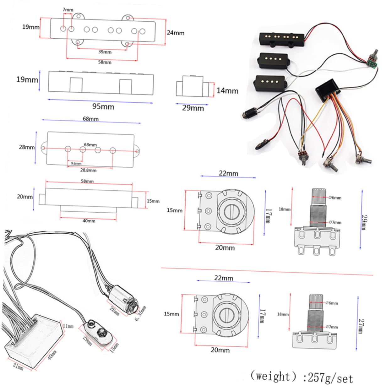 ibasenice Bass Guitar Control Harness Set Pickup 3 Band Equalizer for Active Bass Pickup