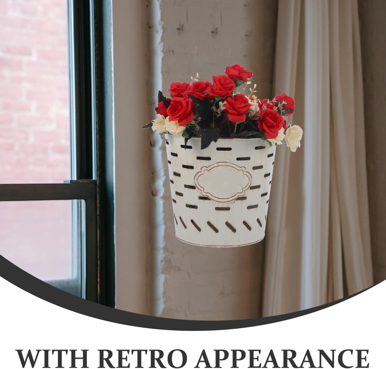 Kisangel Metal Wall Planter, Rustic Galvanized Hanging Flower Pot for Farmhouse Wall Decor, Vintage Iron Wrought Bucket Holder for Indoor or Outdoor Succulents