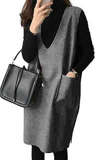 【1/2style】レディース ジャンパースカート Vネック ニット タイト ポケット付き 通勤 オフィス