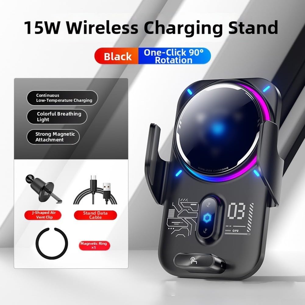 Supporto per telefono da auto, caricatore wireless da 25 W, supporto a semiconduttore attivo di raffreddamento sicuro per presa d'aria per telefono 12-15 S23 S24 Pixel e telefoni (nero 25 W)
