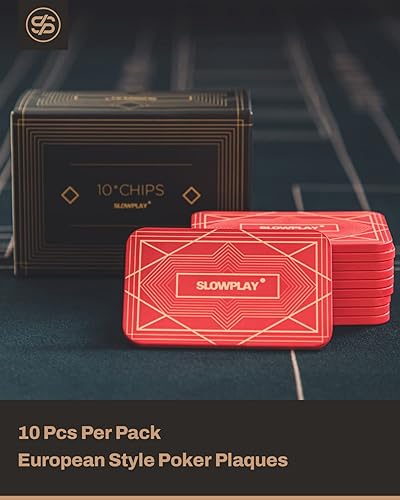 Miniatura 3 de SLOWPLAY Placas rectangulares de fichas de póquer, paquete de 10 unidades, placas profesionales de estilo europeo sin denominación, compuesto de