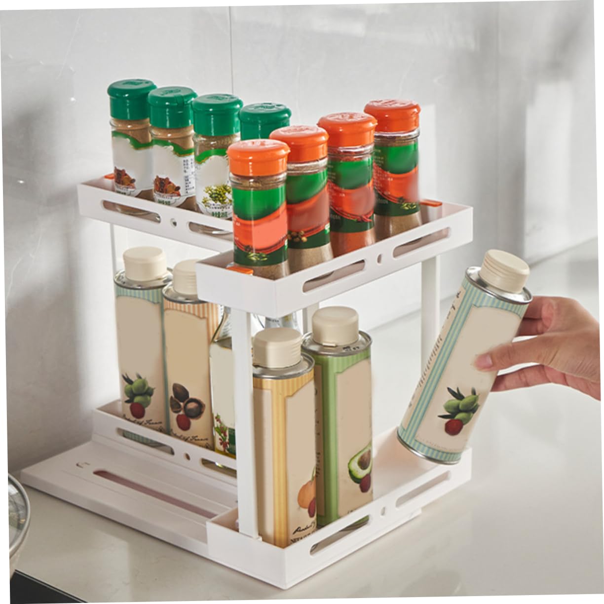 Sosoport Organizer Estraibile da Cucina Bianco a Doppio Strato in Abs e Acciaio al Carbonio, Salvaspazio Design a Estrazione, per Riporre Spezie e Accessori Sotto Lavandino