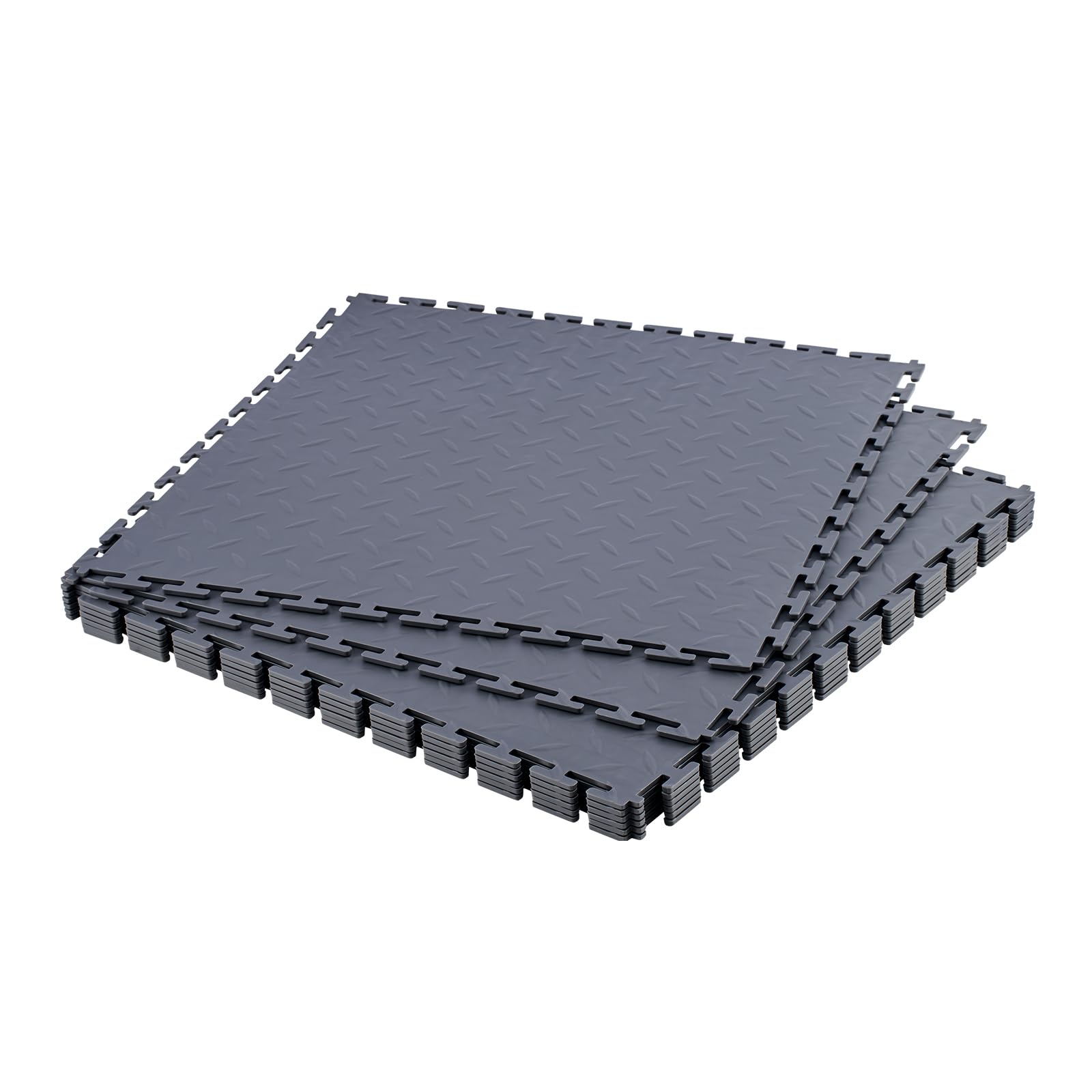 VEVOR Garage Floor Tiles Interlocking, 8 Pack 20.2 x 20.2 in, 0.2 in Thick Heavy-Duty and Durable, Diamond Plate Slip-Resistant PVC Mats for Workshop,Warehouse,Tool Room, Shop, Graphite Gray