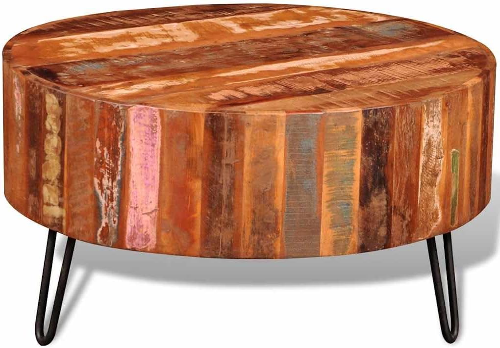 vidaXL Coffee Table Multicolor Reclaimed Solid Wood, Iron 27.6 in Diameter