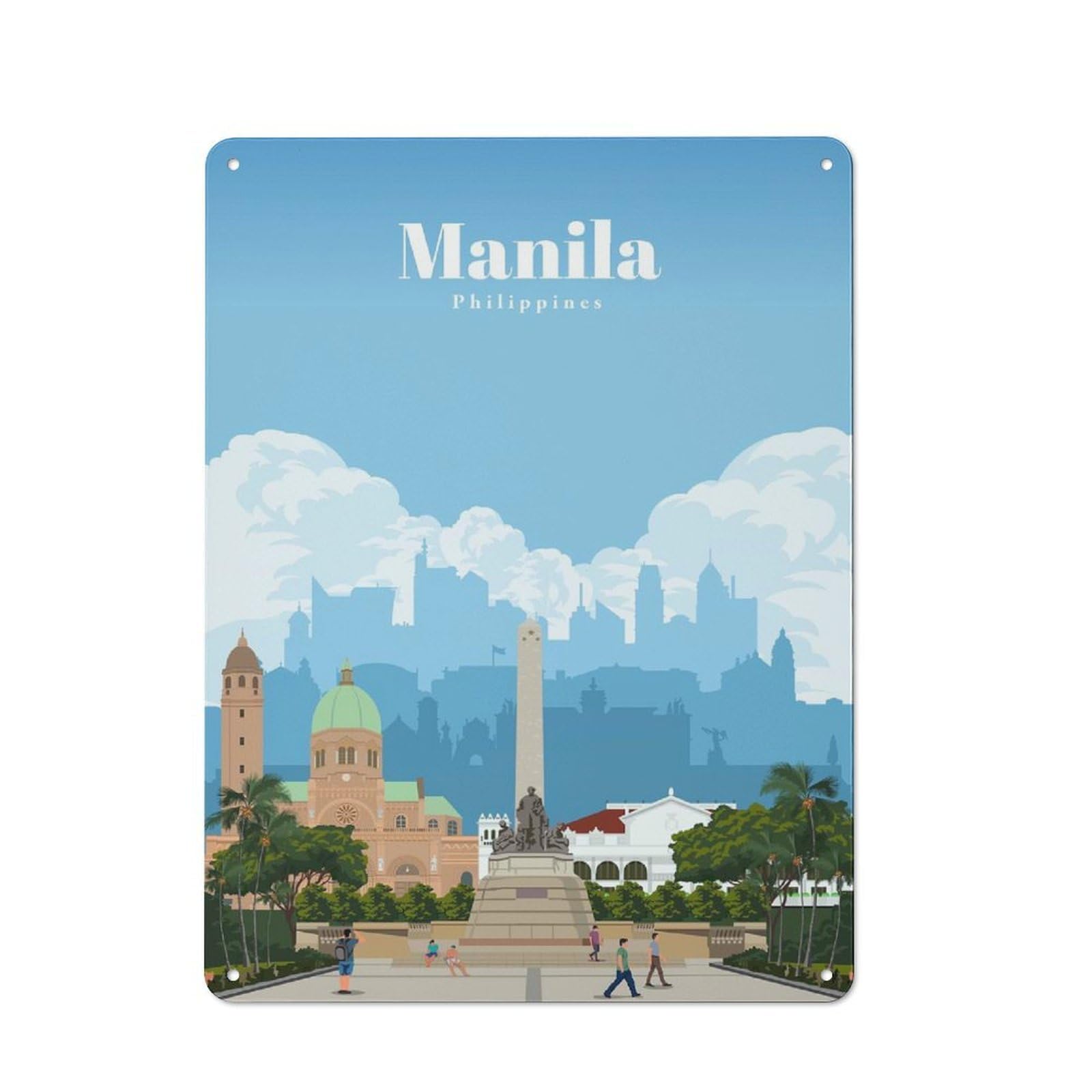 Junmoney Travel To Manila Vintage Tin Sign 40X30cm With For Guest Room Or Hallway, For Collectors Decorating Guest Rooms And Hallways