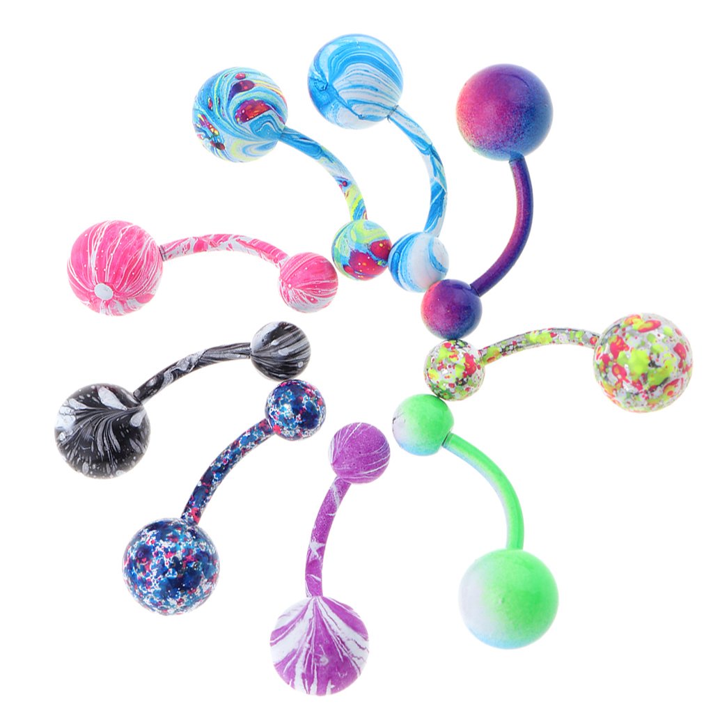 NYLSA 9 Pcs 14G Mixed Color Belly Button Navel Rings Barbells Body Jewelry Piercings