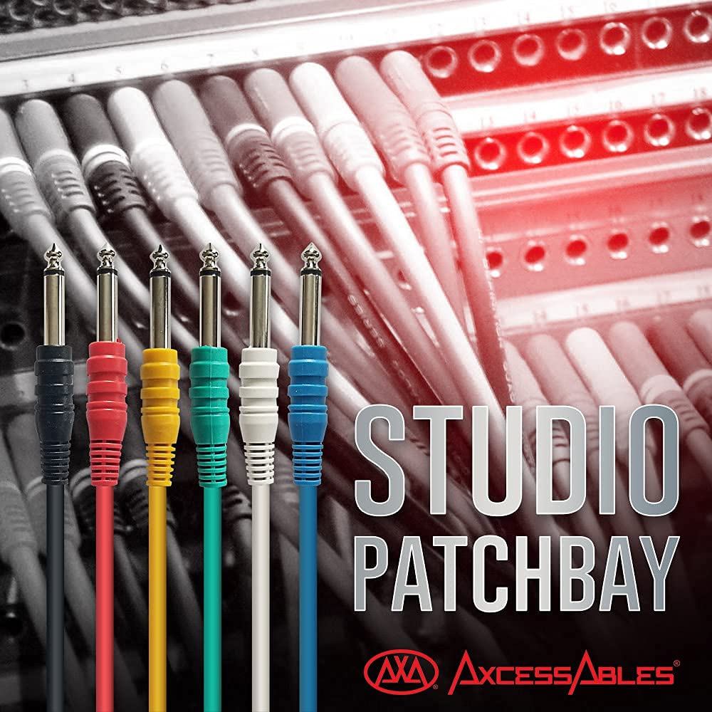 AxcessAbles TS14-Patch115 Paquete de 6 cables de 6 mm a 6 mm TS desequilibrados, cable de instrumentos para pedal de guitarra, 1,5 pies