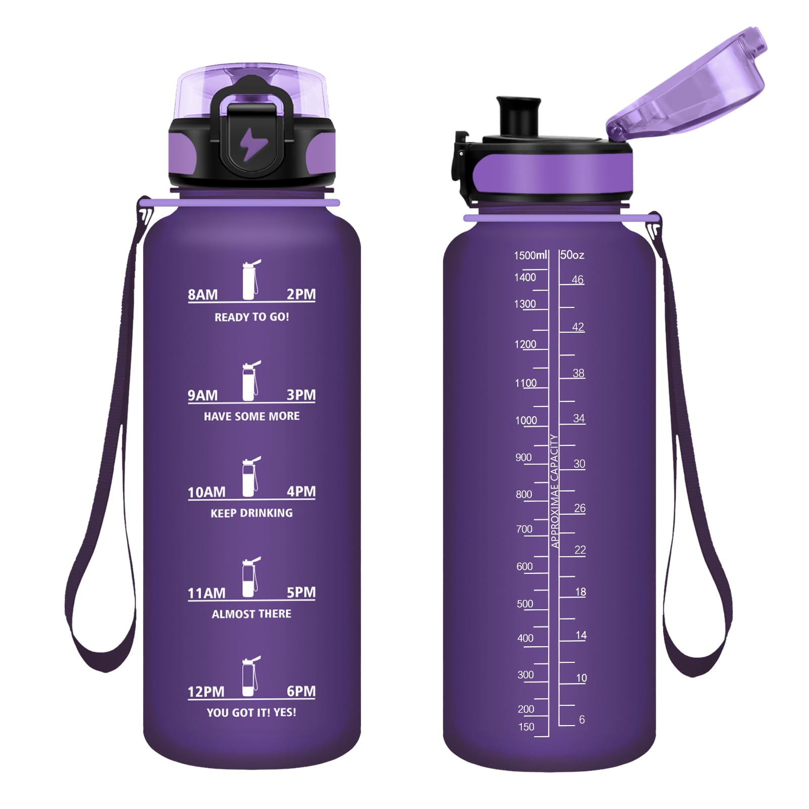Vikastar VK-TY-SDZYG-1500ML-M-NavyPurple-262C, 500ml/1000ml/1500ml Drinking Bottle with Straw, BPA Free, Unisex-Youth, Purple-Frosted, 1500 ml