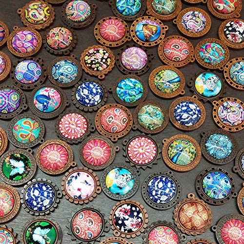 DAHI 18pcs Bezel Pendant Trays Round Wooden and Glass Cabochon Round Clear Dome, Pendants with Glass Cabochons - Image 4