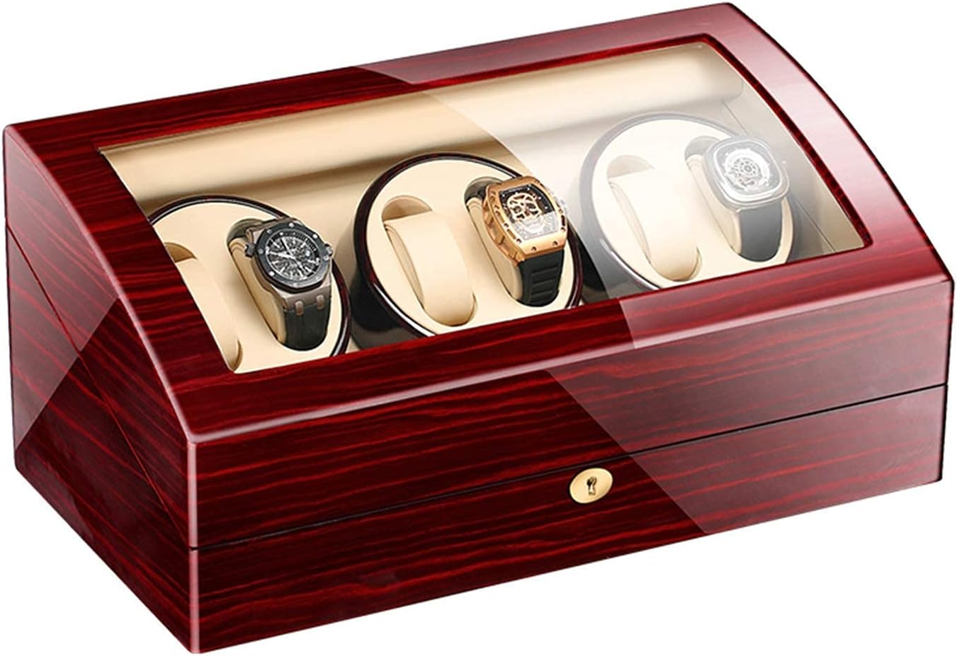 Automatic Watch Winder Box Storage Display Watch with Glass Top Piano Finish Leather Lining Super Quiet Motor (White 4+6)