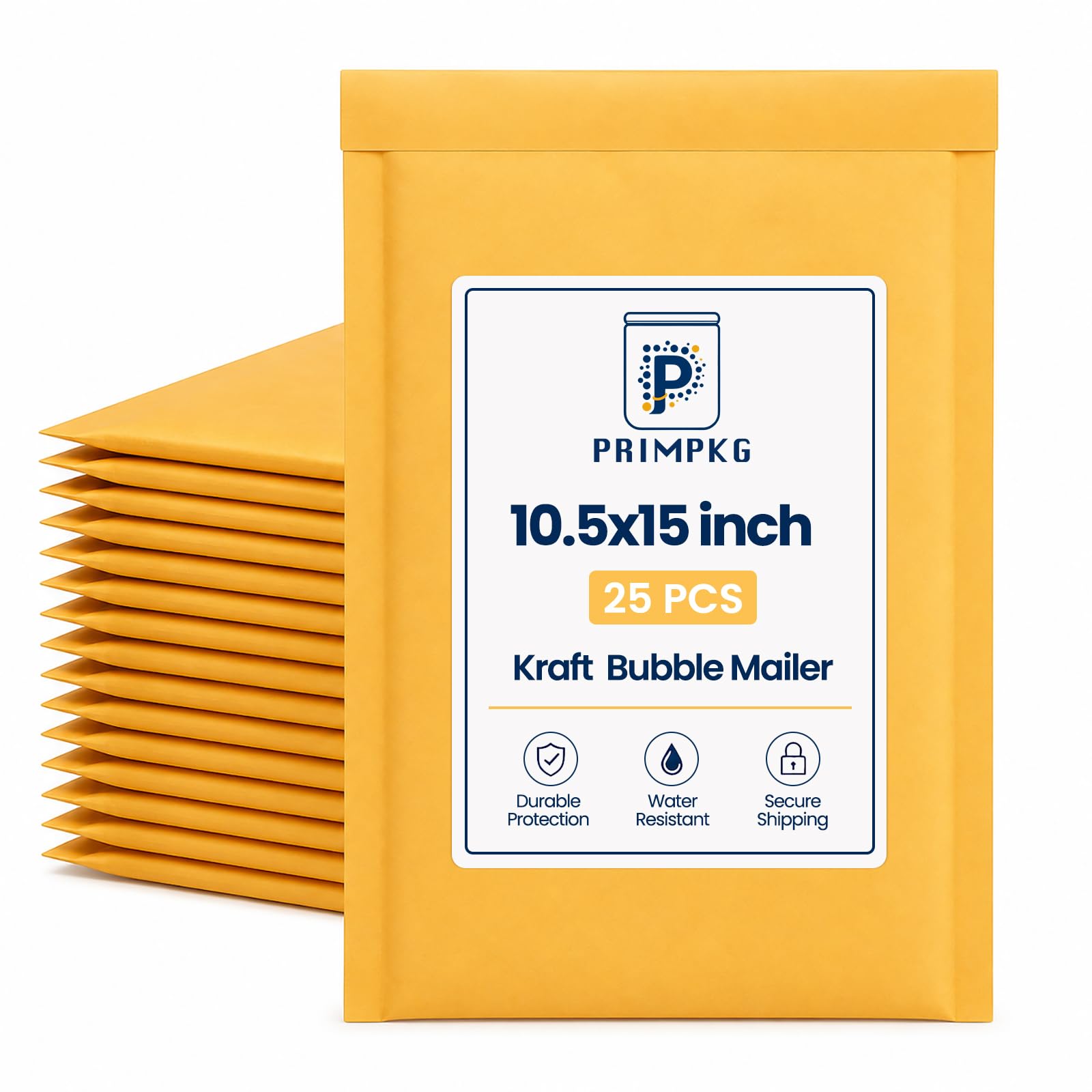 Photo 1 of PRIMPKG Bubble Mailer Envelopes, 25 Pack Kraft Padded Envelopes, Large Bubble Mailers 10.5x15 Inch, Self-Seal Shipping Envelope, Tear-Resistant Mailing Envelope Padded