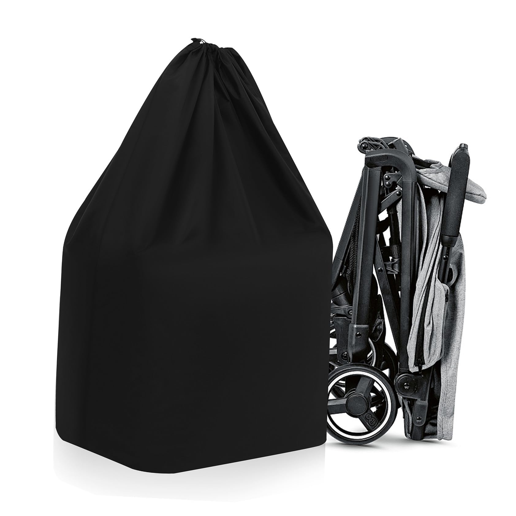 Borsa da Viaggio per Passeggino in Nylon Nero Chiusura a Coulisse Bloccabile e Cuciture Rinforzate, per Trasporto Aereo e Viaggi Comodi