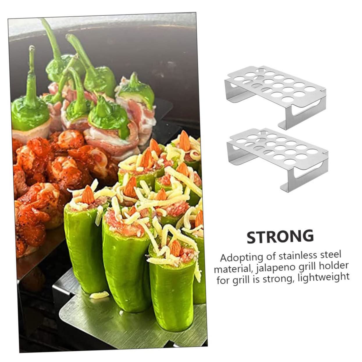 GALPADA Supporto per Grill in Acciaio Inossidabile 2 Pezzi 18 Fori Antiscivolo per Barbecue Esterno Leggero per Jalapeno e Barbecue Amici