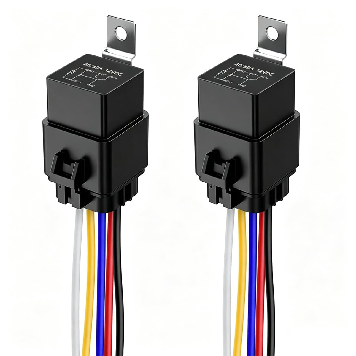 Gebildet 2pcs 40/30 Amp Waterproof Relay Switch 12AWG Harness Set with Built-in Diode- 12V DC 5-Pin SPDT Automotive Relays Hot Wires