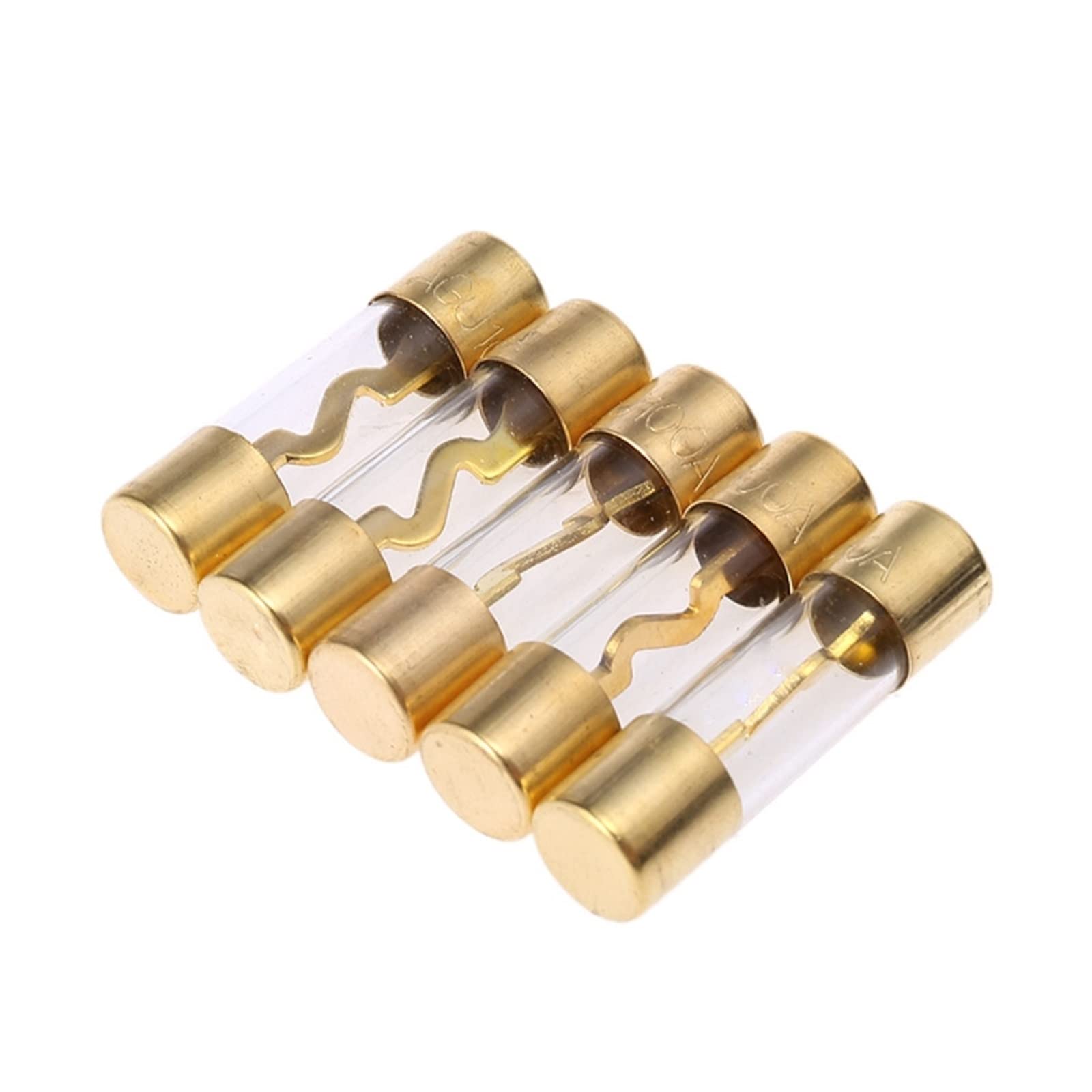 KNIUWMBMH 5Pcs Gold Plated Glass AGU Fuse Fuses Pack Car Audio Amp Amplifier 60/80 /100 AMP(100 Amp)