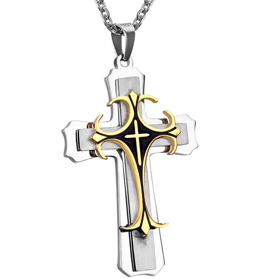 Collana Uomo Con Ciondolo Croce - Acciaio Inox, Catena 55cm, Oro O Argento - Foto 11