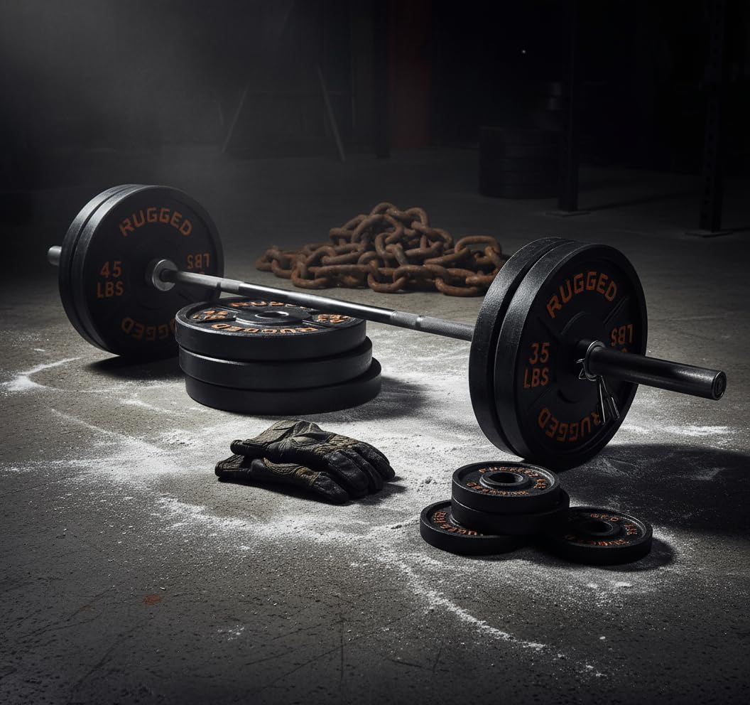 Rugged Strength & Fitness Heavy Duty Cast Iron 255 lbs. Olympic Weight Plate Set - Free Weights, Dumbbell Plates, 2 Inch Standard Hole for Barbell, Deep Dish Design, Black