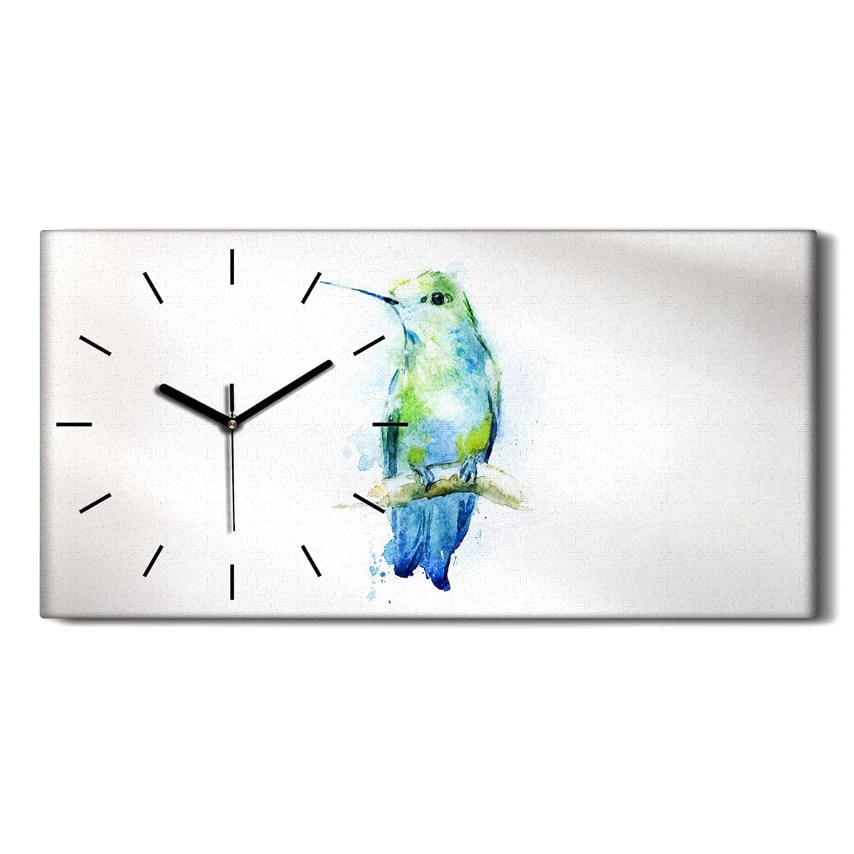 Horloge sur Toile pour Salon et Chambre au Style Art Moderne avec Oiseau Aquarelle Silencieuse