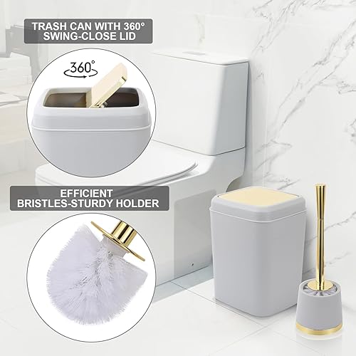 Miniatura 9 de XLHOMO Juego de accesorios de baño negro de 19 piezas, juego de baño con basura, dispensador de jabón de loción de 17 onzas sin taladros, montado en