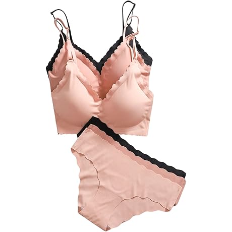 Women's 6-Piece Scalloped Seamless No-Show Lace Bra and Panty Set