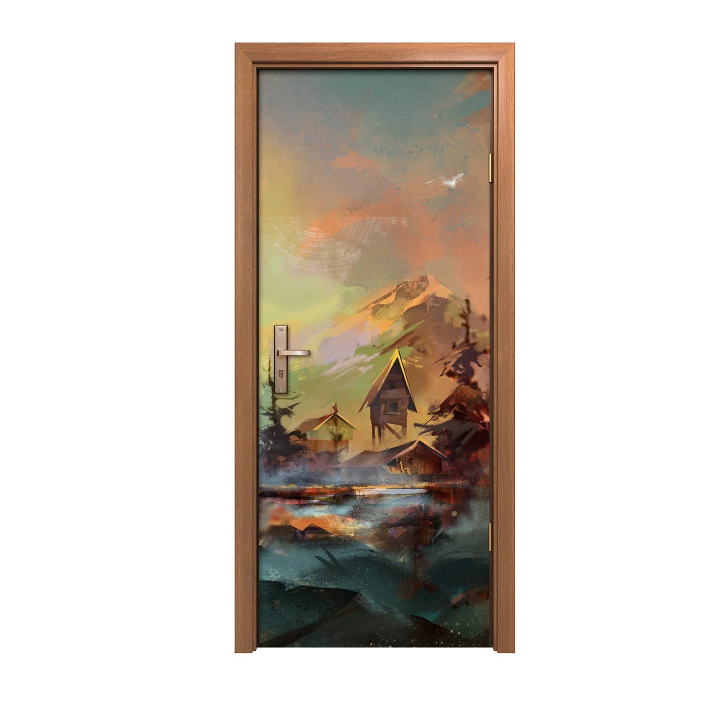 Autocollant de porte mural 80x200cm poster de porte effet peinture paysage nature