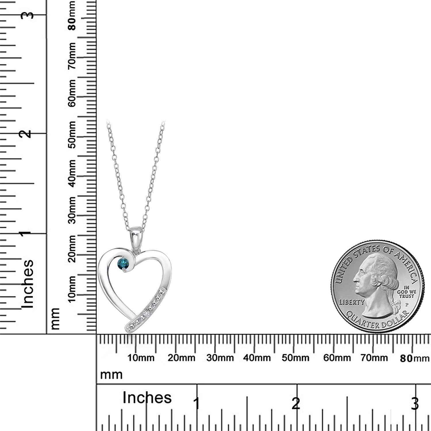 Gem Stone King 925 Sterling Silver Blue Diamond and White Diamond Heart Pendant Necklace for Women | 0.17 Cttw | Gemstone April Birthstone | Round 3.5MM | With 18 Inch Chain - Image 6