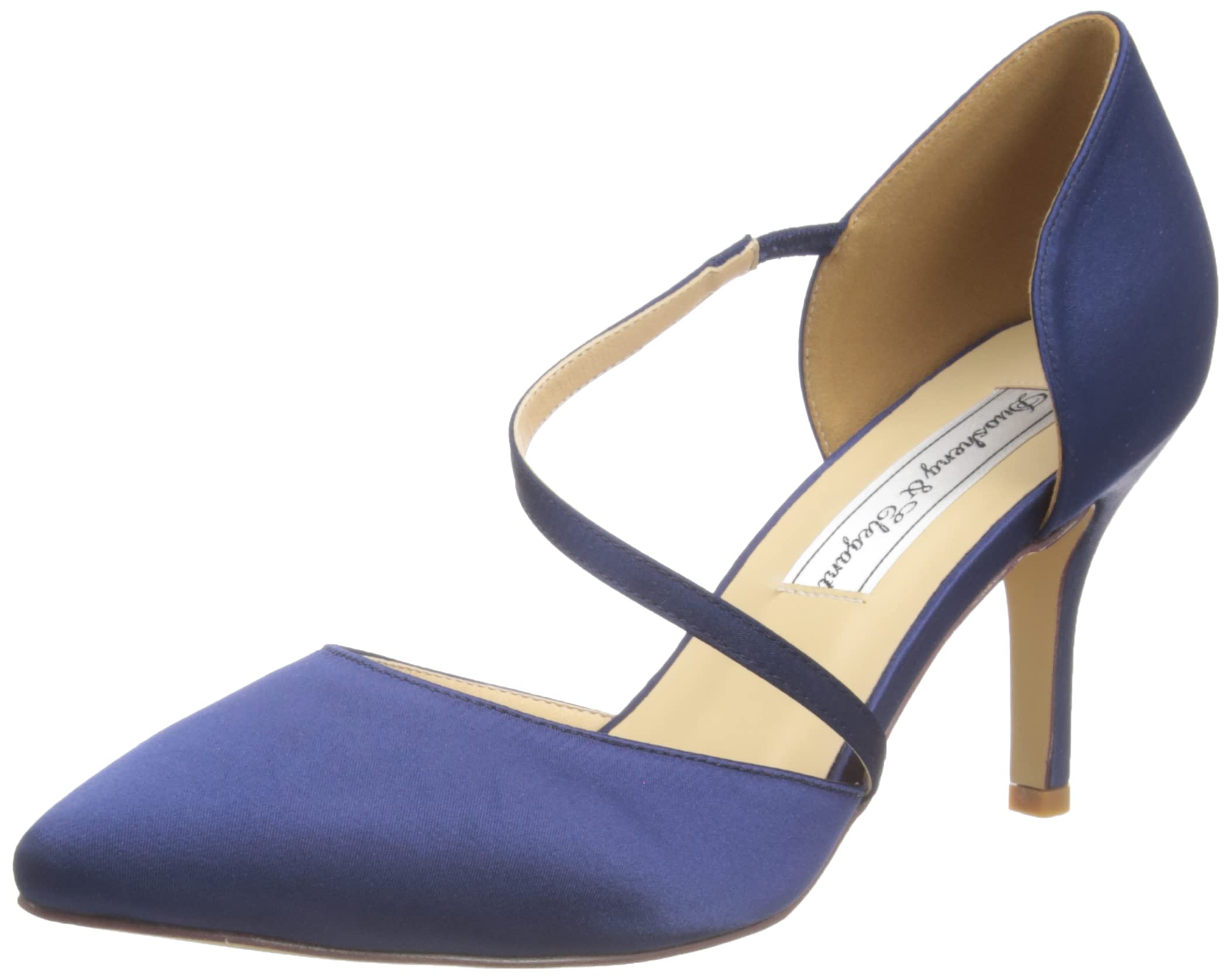 Duosheng & Elegant Women's Wedding Shoes, Blue Satin High Heels, Pointed Toe, Strap, Size 5
