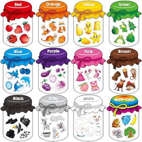 12 Pieces Magnetic Color Sorting Toys, 60 Color Magnets Educational Refrigerator Whiteboard for Baby Toddlers Kids Magnets Cover