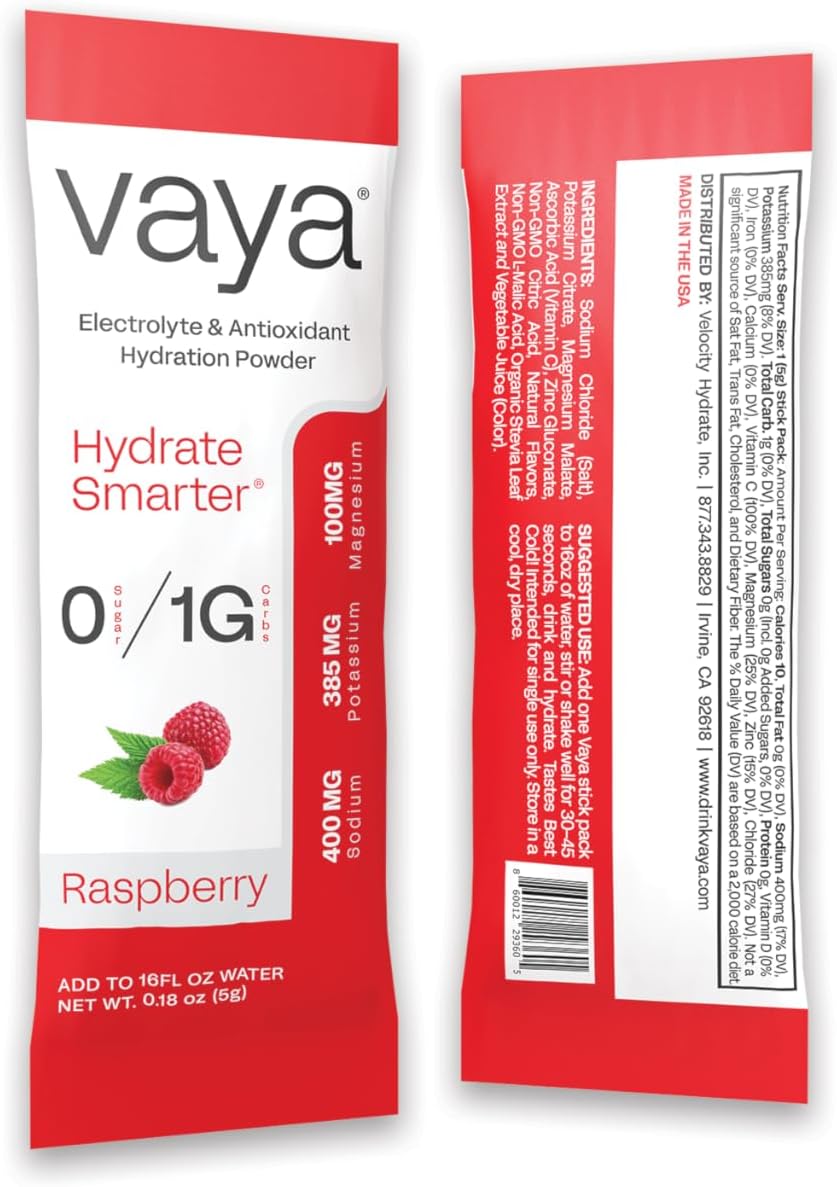 Vaya - Sugar Free Electrolyte Powder Packets – Give Your Body Instant Hydration - with Fasting Electrolytes (30 Pack, Raspberry)