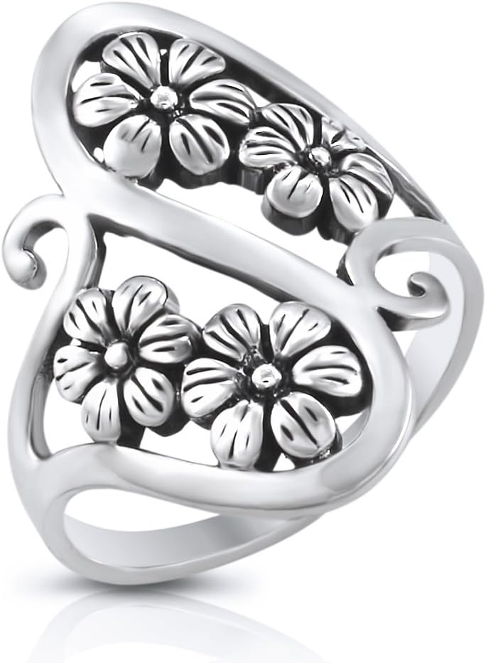 Mimi Sterling Silver Floral Filigree Flower Vine Ring Size 6, 7, 8, 9, 10