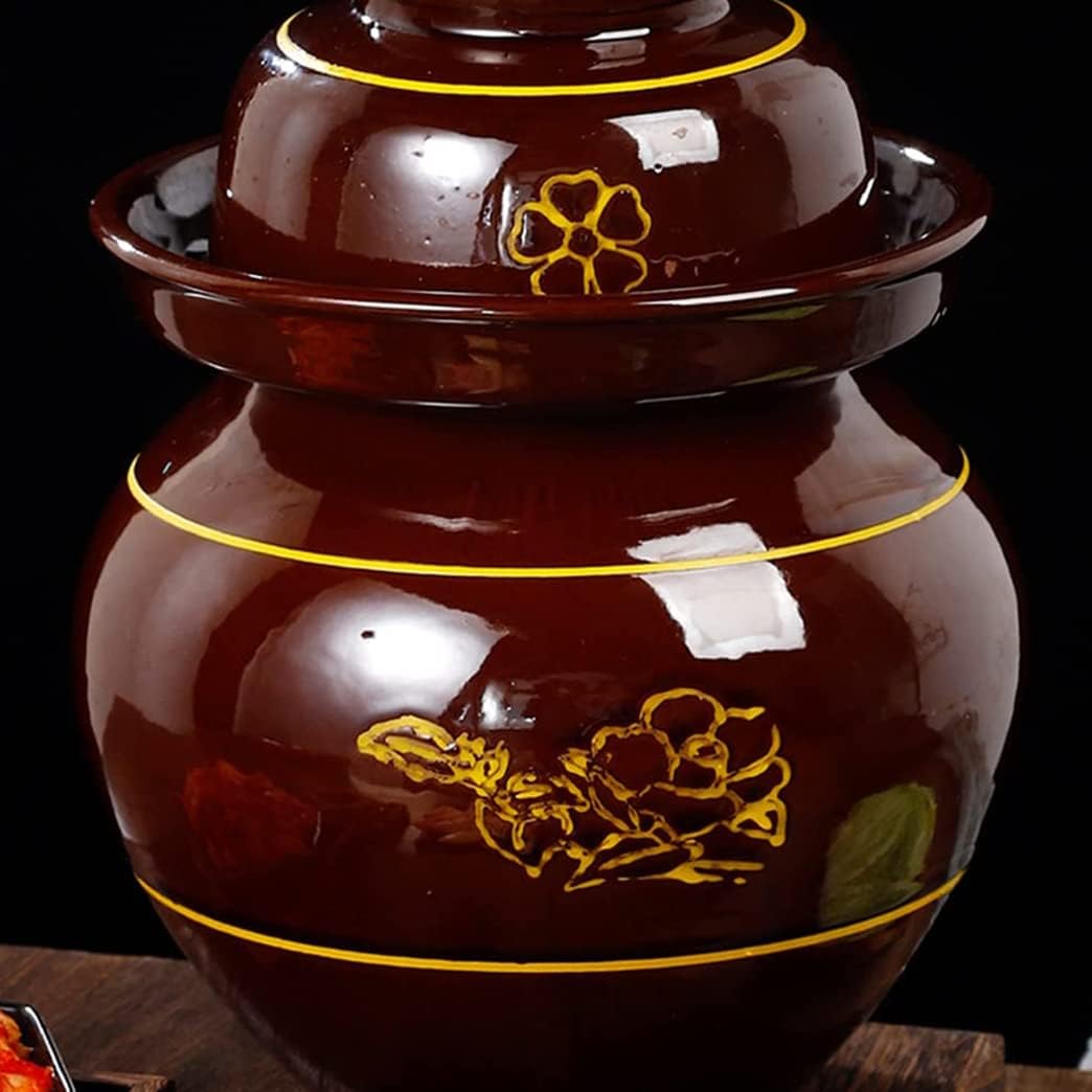 ZHOUXIAO Traditional Chinese Porcelain Pickle Jar, Lotus Ceramics Fermentation Crock Pickling Pot,Fermenting Jar with Water Seal Airlock Lid Stoneware Fermenter for Kimchi Sa S