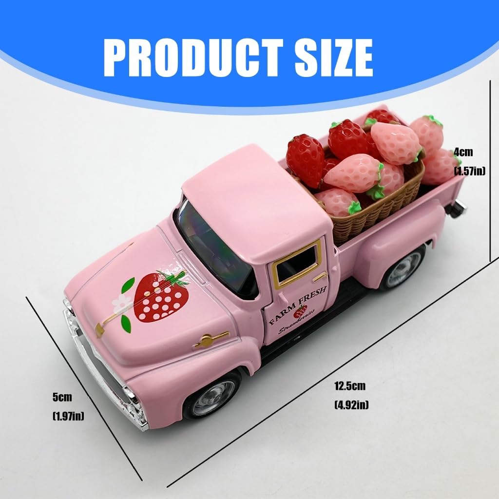 Strawberry Truck Alloy Miniature Model with Faux Strawberries Home Decors Collectible Item