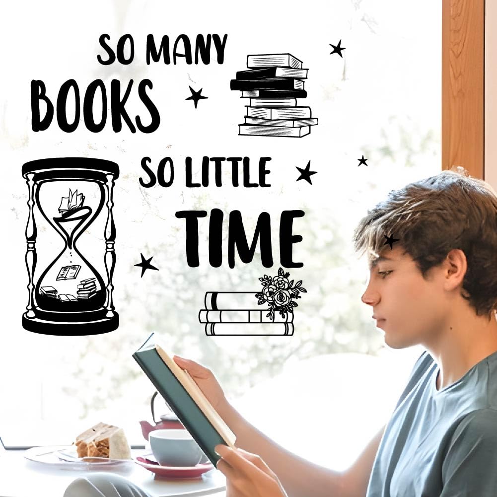 SUPERDANT Reading Room Wall Decor Reading Wall Sticker So Many Books So Little Time Decals Black Vinyl Art Decor Stickers for Home Art Mural Decals for Bookstore Book Corner Library - Image 3