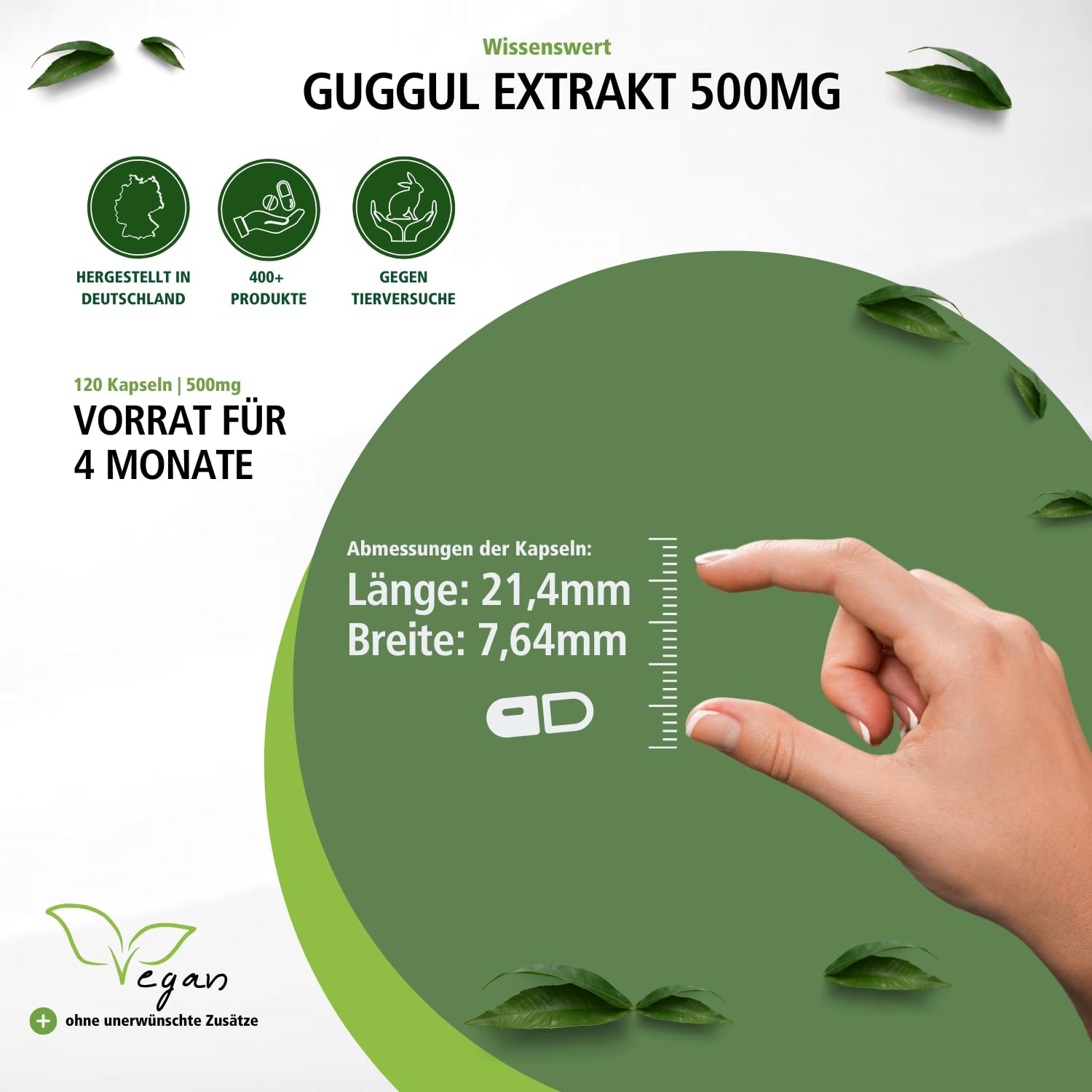 fairvital Guggul Extrakt 500mg, 120 Kapseln, 5% Guggulsterone, qualitätsgeprüft und hochdosiert, 100% vegan, Made in Germany